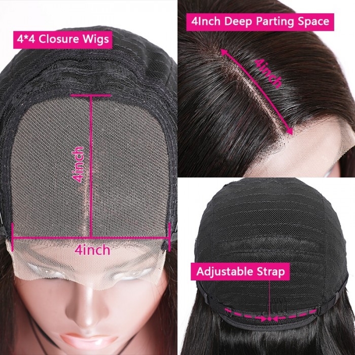 Incolorwig Straight Human Hair Wig Red Color 4x4 Lace Closure Straight Hair Wigs 1B99J Wig 150% Density