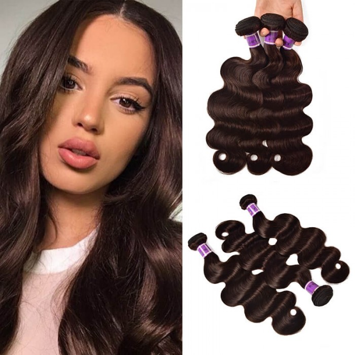 Incolorwig #2 Dark Brown Attractive 3 Bundles Body Wave Peruvian Human Hair Weave