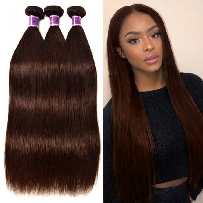 Incolorwig Brazilian 3 Bundles Virgin Human Hair  #2 Dark Brown High Quality Straight Weave