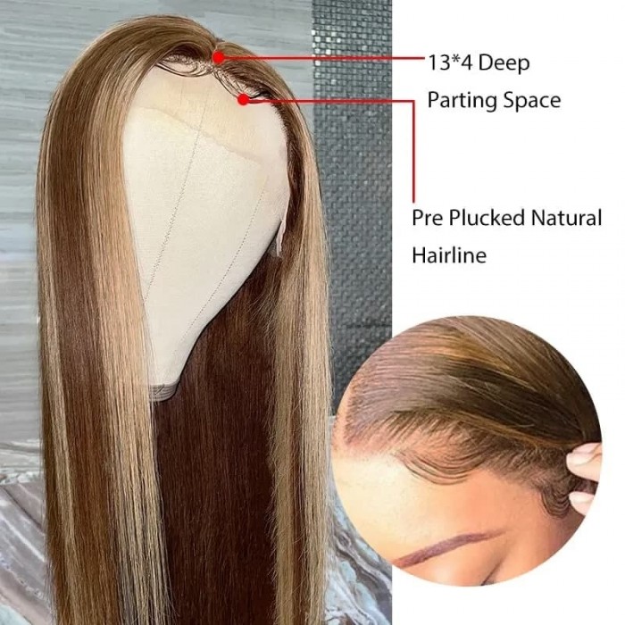 Incolorwig 13x4 Straight Honey Blond Ombre Color #TL412 Highlight 150% Lace Front Human Hair Wigs for Women