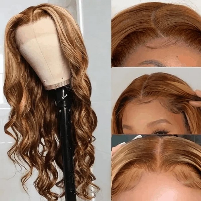 Incolorwig Honey Blond Highlight Wigs Body Wave 13*4 Lace Frontal Wig Pre-plucked Natural Hairline