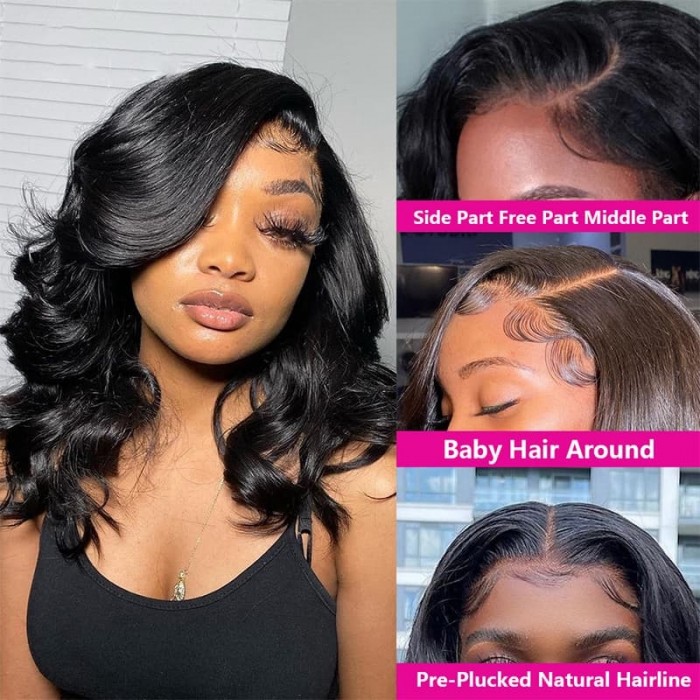 Incolorwig Natural Black Short Cut Bob Wig Fashion 13*4 Lace Front Wig 180% Density Black Wig
