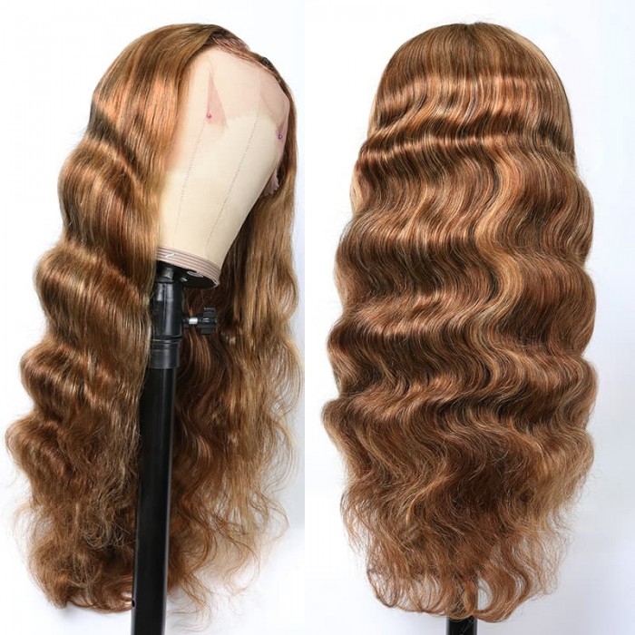 Incolorwig Honey Blond Highlight Wigs Body Wave 13*4 Lace Frontal Wig Pre-plucked Natural Hairline