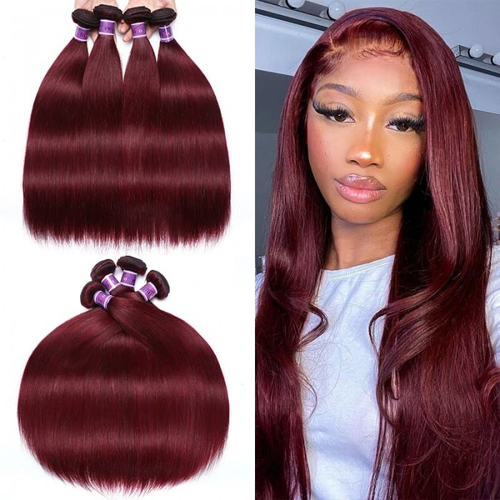 Incolorwig Brazillian 99J Color Human Hair 4 Bundles Straight Human Hair Weave