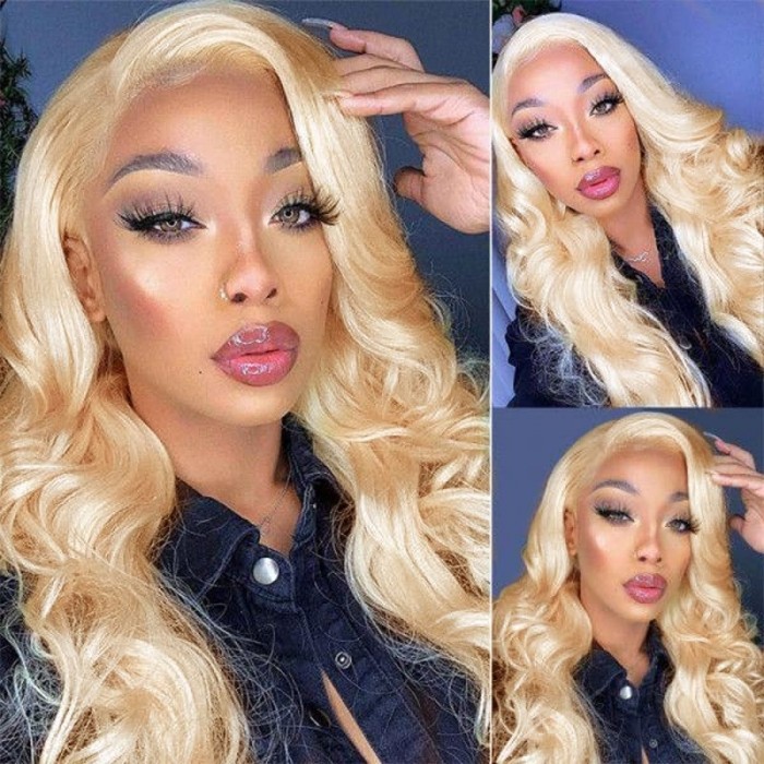 Incolorwig #613 Honey Blonde Lace Front Wig Human Hair 13×4 Transparent Lace Body Wave Wig 150% Density 
