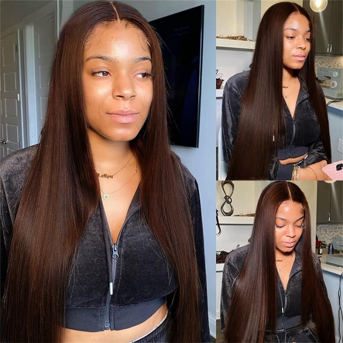 Incolorwig Virgin Peruvian Straight #2 Dark Brown 4 Bundles Human Hair Weave   