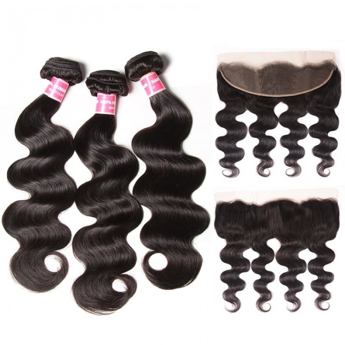 Incolorwig Brazilian Body Wave 13×4 Lace Frontal Closure With 3 Bundles Body Wave Hair