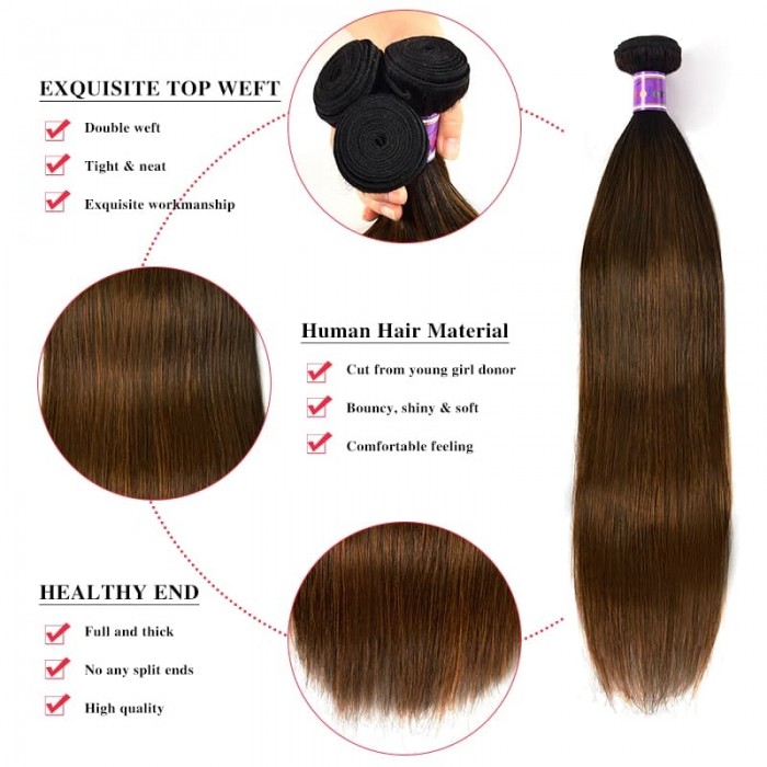 Incolorwig 4 Bundles Brazilian Human Hair Cool Color # FB30 Straight Hair Weave