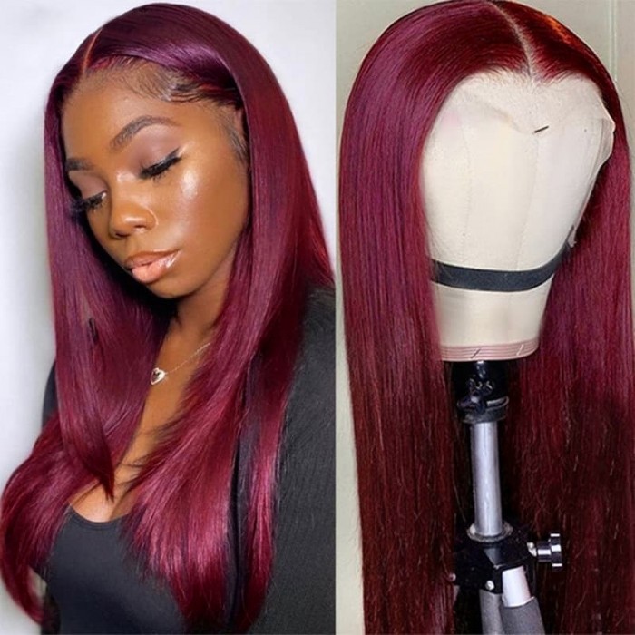 Incolorwig New Arrival 99J Lace Part Wigs Long Straight 13x4 Lace Frontal Wig Red Color Best Human Hair Wigs