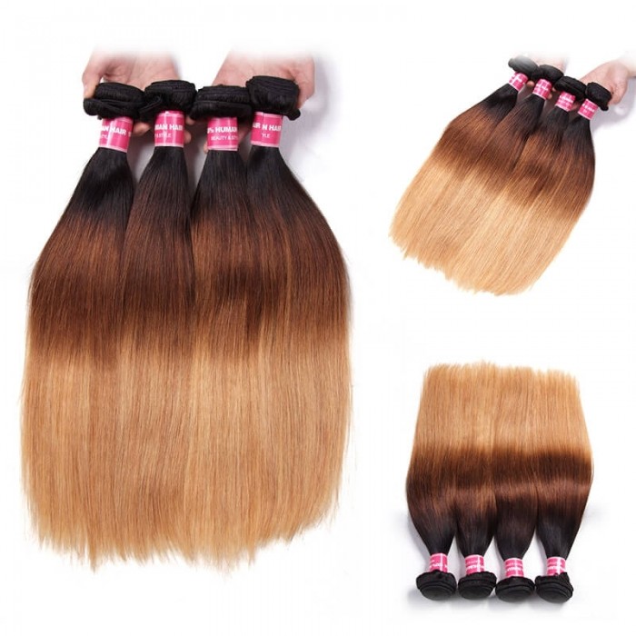 Incolorwig Quality Peruvian Human Hair #T1B427 Ombre Color Straight Human Hair Weave 4 Bundles Deals