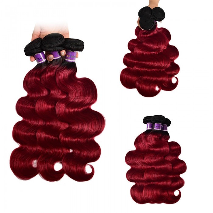 Incolorwig High Quality #TB Burgundy Body Wave Human Hair Weaves 3 Bundles Virgin Peruvian Human Hair