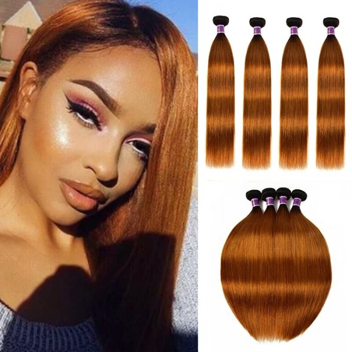 Incolorwig 100% Brazilian Hair #TB30 Color Stragiht 4 Bundles Deals Human Hair Weave