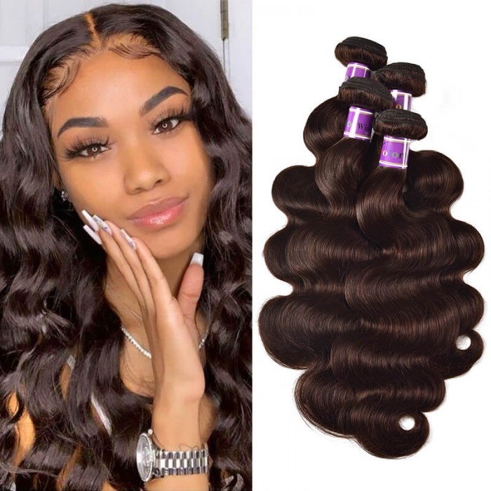 Incolorwig Virgin #2 Dark Brown Brazilian Body Wave 4 Bundles Human Hair Weave   