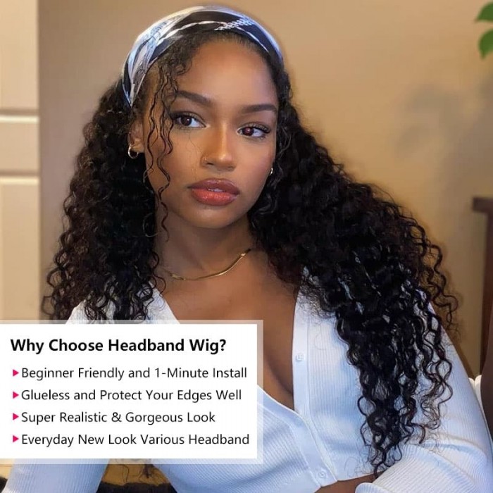 Incolorwig Superior Human Hair Wig 150% Density Jerry Curly Hair Headband Wig