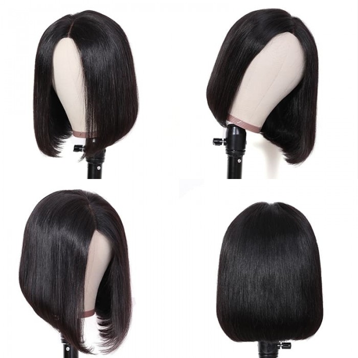 Incolorwig Natural Black 100% Human Hair Wig 13*4 Lace Frontal Bob Wig With Baby Hair