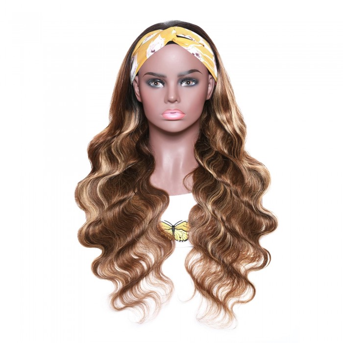 Incolorwig Honey Blond Highlight Body Wave Headband Wig 150% Density Ombre Color