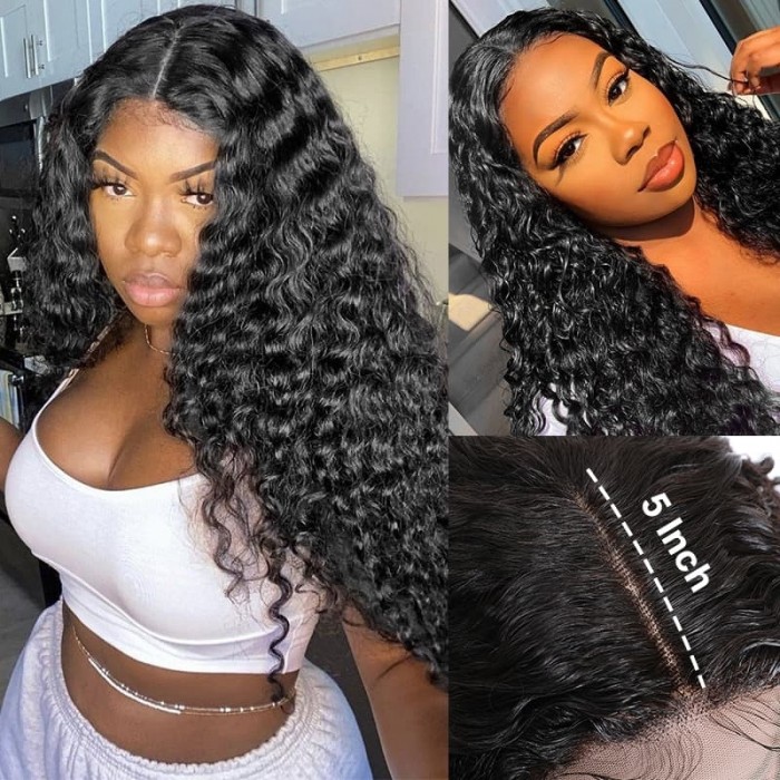 Incolorwig Middle Part Jerry Curly Wig Natural Black 13*5*0.5 T Part Lace Wig 150% Density
