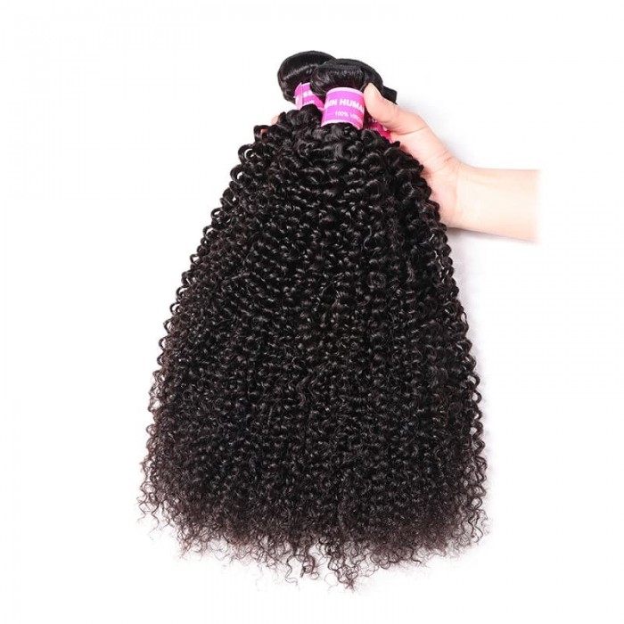Incolorwig Kinky Curly Hair Weave 3 Bundles Brazilian Virgin Hair Natural Color