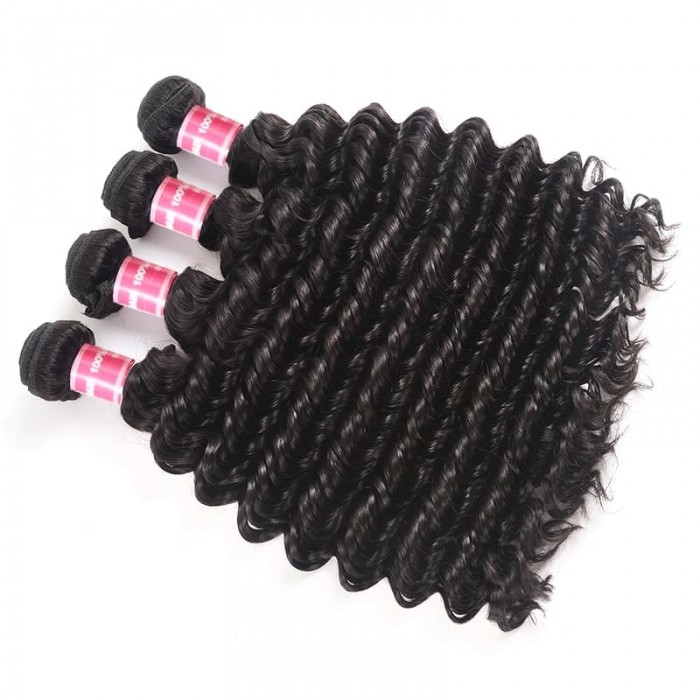 Incolorwig Deep Wave Weave 100% Virgin Human Hair Weave 4 Bundle Deals