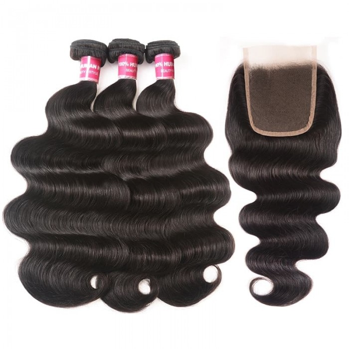 Incolorwig Body Wave Virgin Hair Weave 3 Bundles With Lace Closure 100% Virgin Human Hair