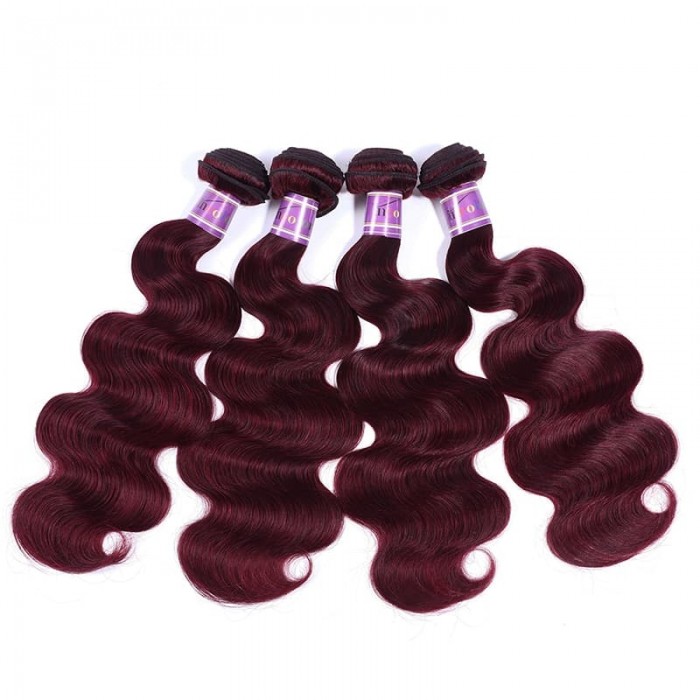 Incolorwig Virgin Brazillian 4 Bundles Human Hair Weave #99J Color Body Wave Hair 