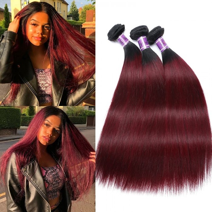 Incolorwig Virgin Brazilian 3 Bundles Human Hair New Pre-Colored  #TB99J Straight Remy Human Hair Weave