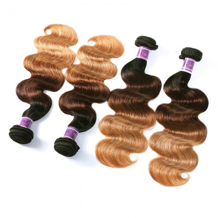Incolorwig 100% Peruvian Human Hair 4 Bundles Deals #T1B427 Ombre Color Body Wave Human Hair Weave