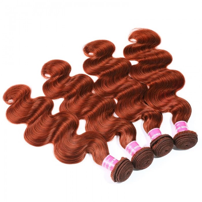 Incolorwig 100% Peruvian Human Hair Pre-colored #350 Color Ginger Weave Body Wave 4 Bundles Weave