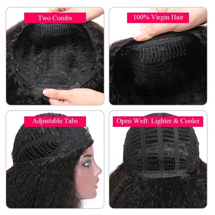 Incolorwig Kinky Straight Human Hair Half Wigs Glueless 3/4 Half Wigs 150% Density Wigs