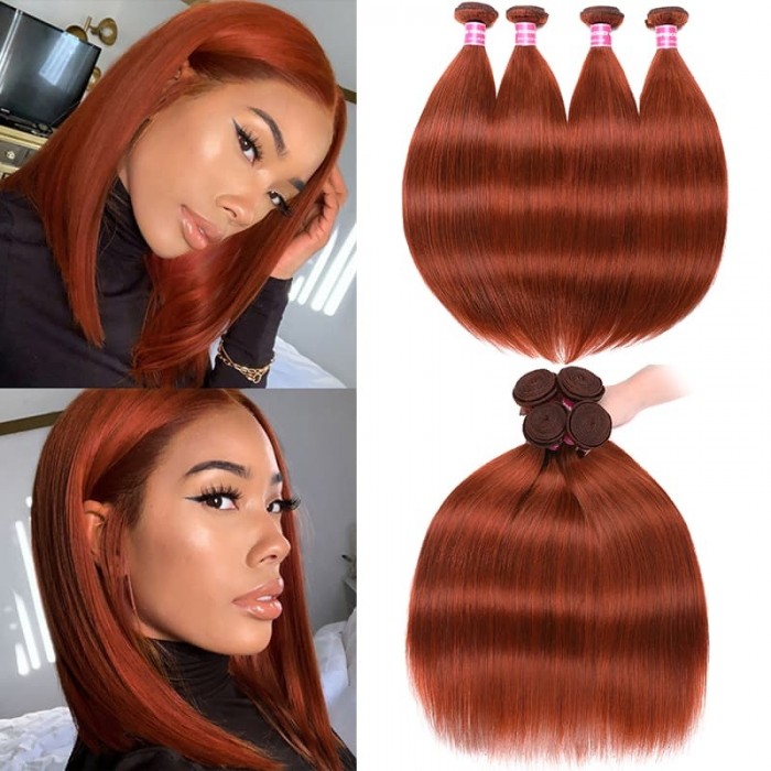 Incolorwig Brazilian Human Hair 4 Bundles High Quality #350 Ginger Hair Color Straight Weave