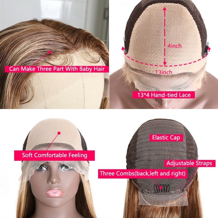 Incolorwig #TL412 Highlight Wig Straight Human Hair Wigs Three Part Wig Best 13*4 Lace Frontal Wigs For Sale