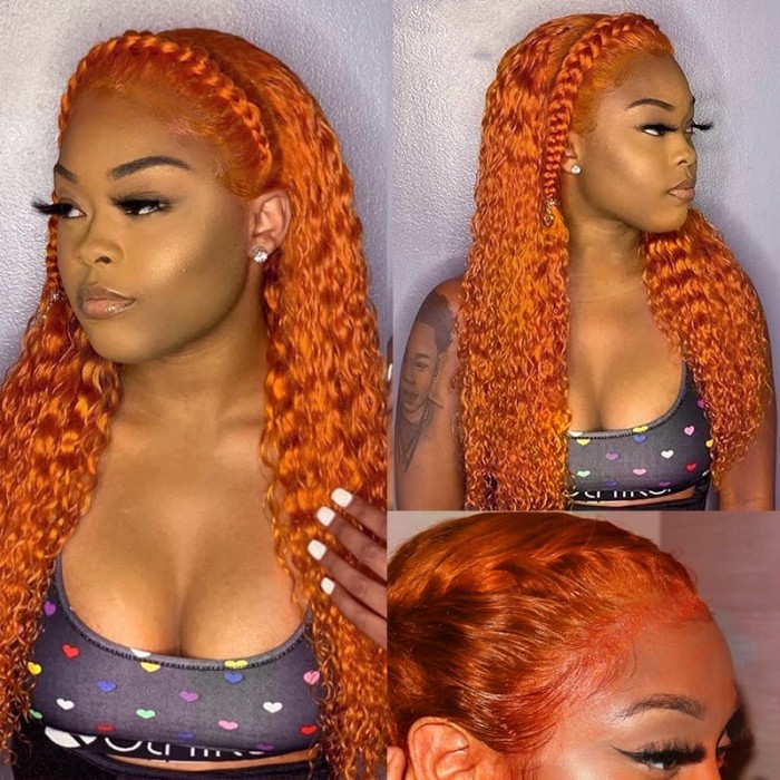 Incolorwig Unique Ginger Wig 150% Density Curly Human Hairline Lace Part Wig