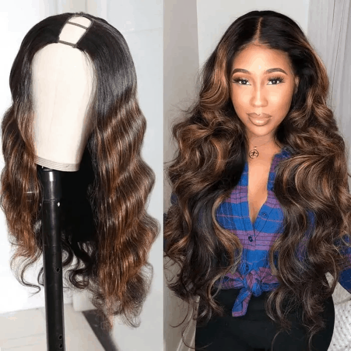 New Year Flash Sale 14 Inch Ombre Wig 150% Density U Part Wig Body Wave Wigs 