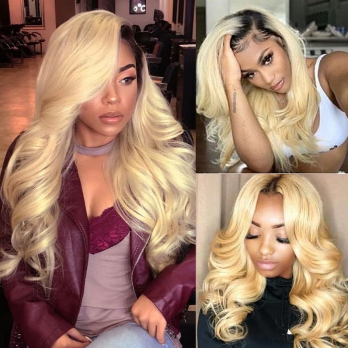 Incolorwig Indian Human Hair Combination #T1B613 Ombre Blonde Body Wave Hair 3 Bundles Deals With 4*4 Lace Closure