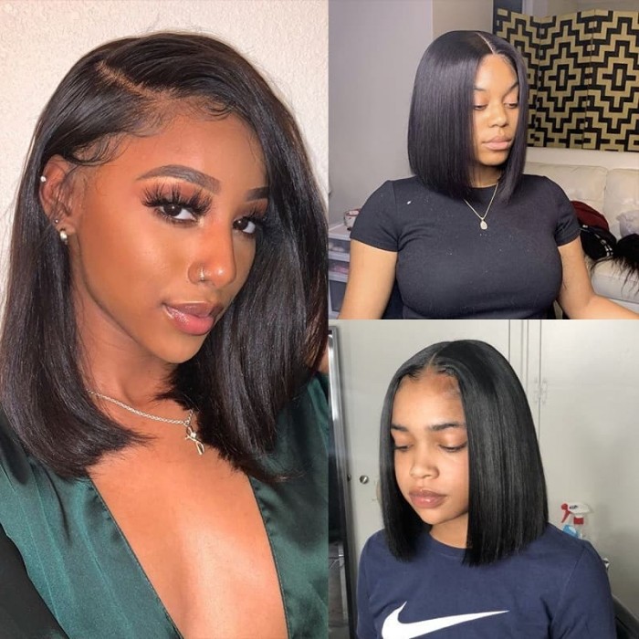 Incolorwig Natural Black 100% Human Hair Wig 13*4 Lace Frontal Bob Wig With Baby Hair