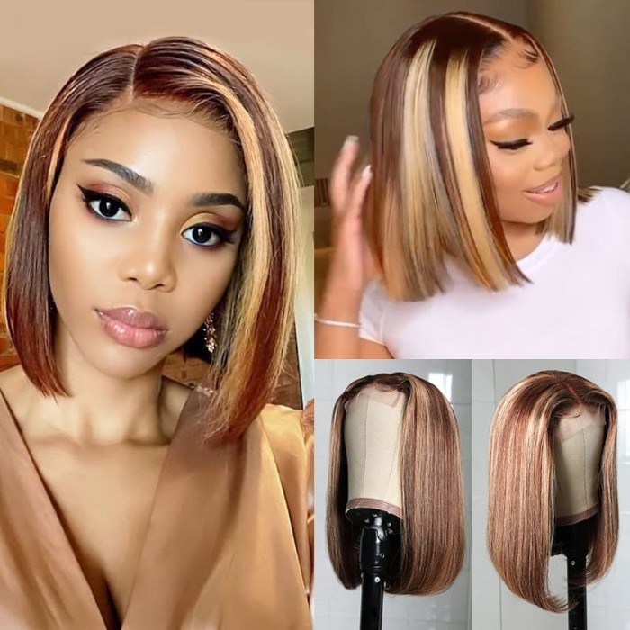 Incolorwig Fashion Short Bob Wigs TL412 Highlight Lace Part Wig 150% Density