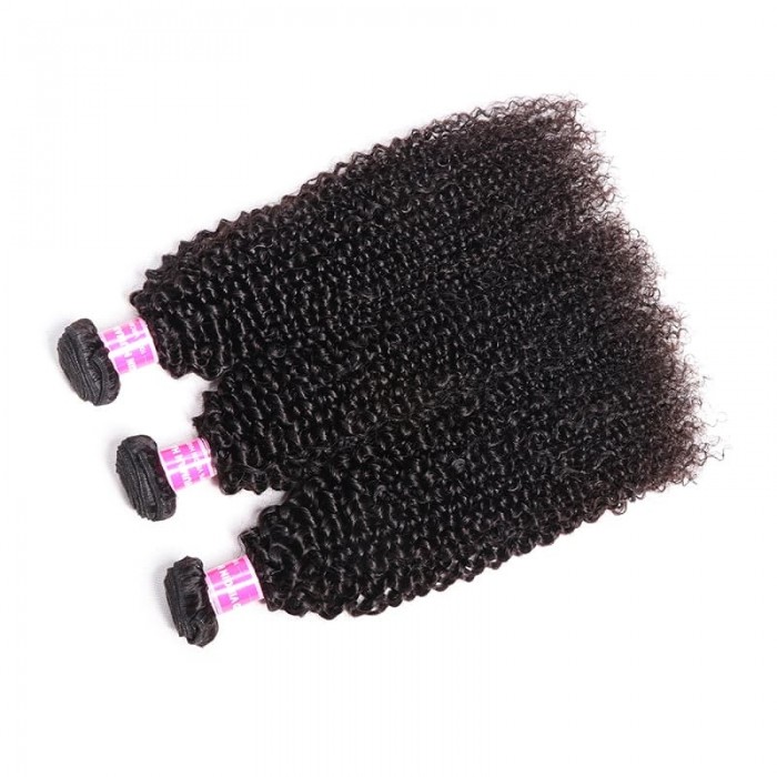 Incolorwig Kinky Curly Hair Weave 3 Bundles Brazilian Virgin Hair Natural Color