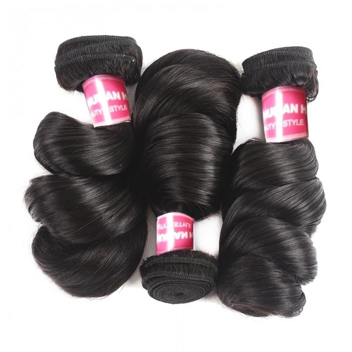Incolorwig Brazilian Loose Wave Bundles 3 Pcs Loose Natural Black Human Hair Bundles