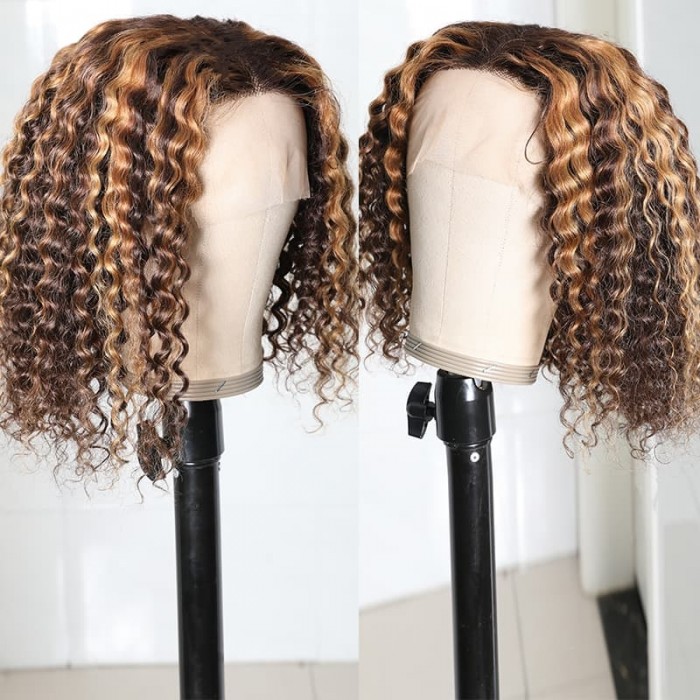 Incolorwig Water Wave Short Cut Bob Wig Ombre #427 T Part Lace Frontal 150% Density Wig
