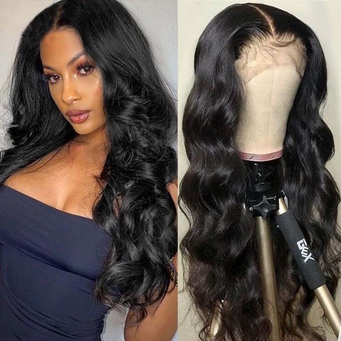 Incolorwig Body Wave Wigs 13*4 Pre-plucked Lace Front Human Hair Wig 150% Density Natural Black