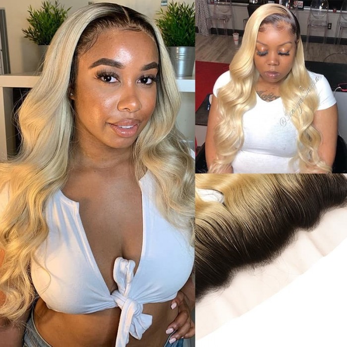 Incolorwig Indian Human Hair 4 Bundles With 13*4 Free Part Lace Frontal  #T1B613 Ombre Color Body Wave Hair Combinaiton