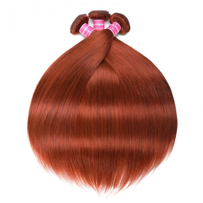 Incolorwig High Quality Ginger Color Peruvian Hair 3 Bundles #350 Ginger Straight Human Hair Weave