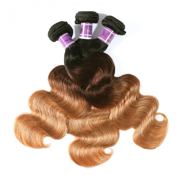 Incolorwig Virgin Peruvian Human Body Wave Hair Weave  #T1B427 Ombre Human Hair Weave 3 Bundles