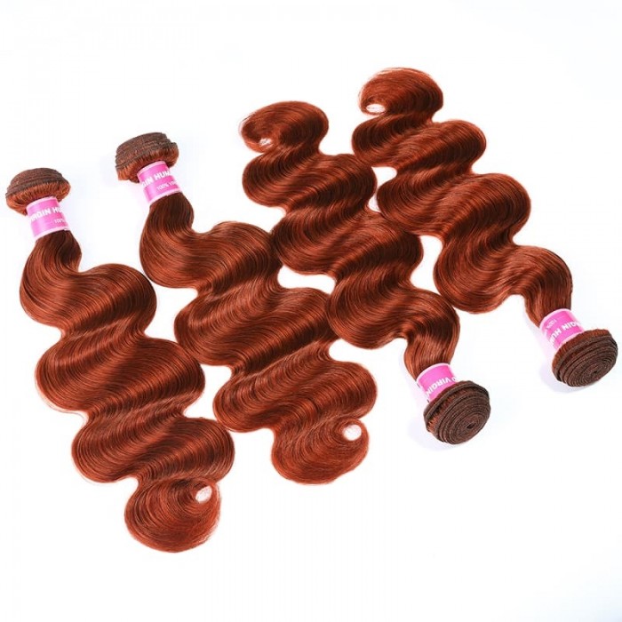 Incolorwig 100% Peruvian Human Hair Pre-colored #350 Color Ginger Weave Body Wave 4 Bundles Weave