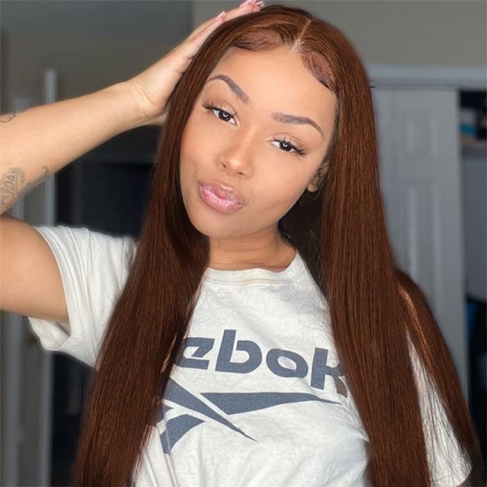 Incolorwig #4 Medium Brown Straight Virgin Brazilian Human Hair Weave 3 Bundles