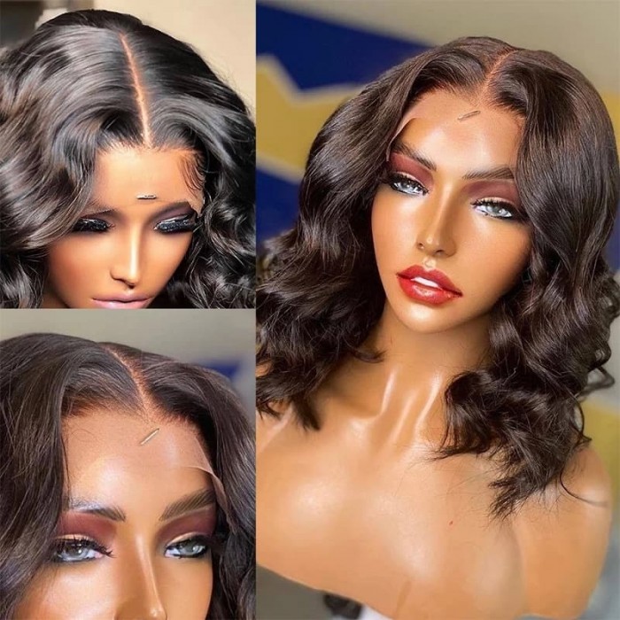 Incolorwig Natural Black Short Cut Bob Wig Fashion 13*4 Lace Front Wig 180% Density Black Wig