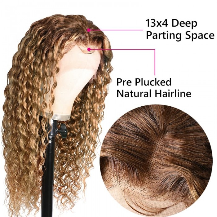 Incolorwig Honey Blonde 13x4 Pre Plucked Deep Wave Ombre Colored Lace Frontal Wig For Women