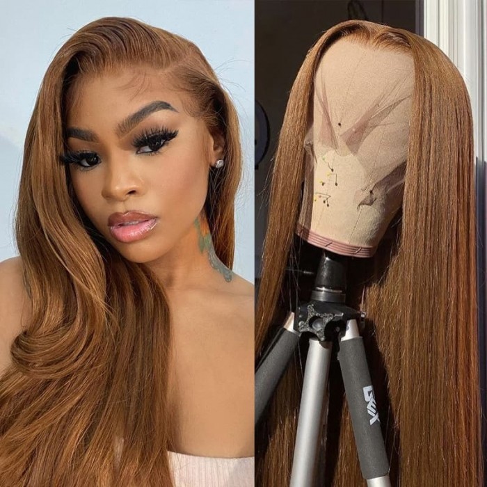 Incolorwig #8 Straight Human Hair 13x4 Lace Front Wig Colored Hair 150% Density Long Wigs