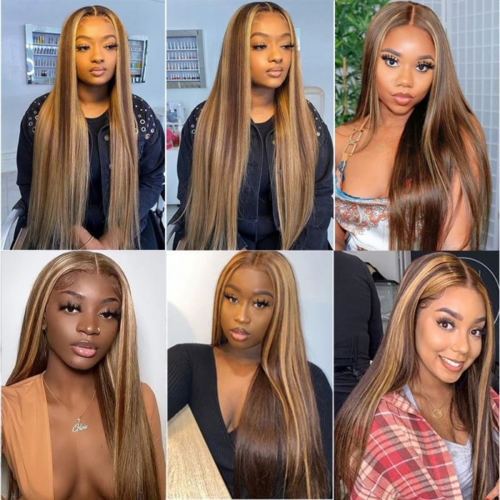 Incolorwig 13x4 Straight Honey Blond Ombre Color #TL412 Highlight 150% Lace Front Human Hair Wigs for Women