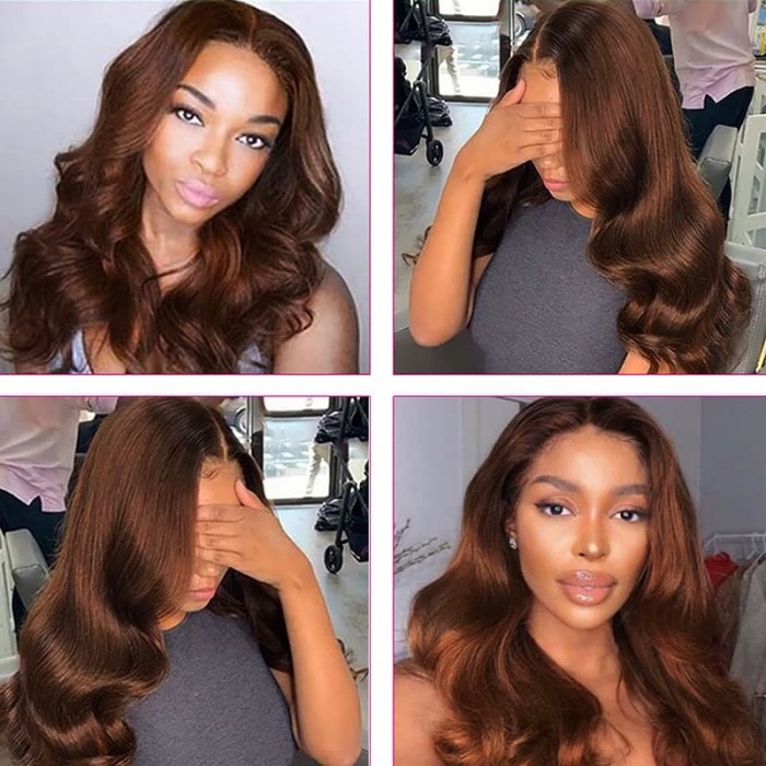 Incolorwig Virgin Brazilian Human Hair Weave Pre-colored #4 Medium Brown Body Wave 4 Bundles